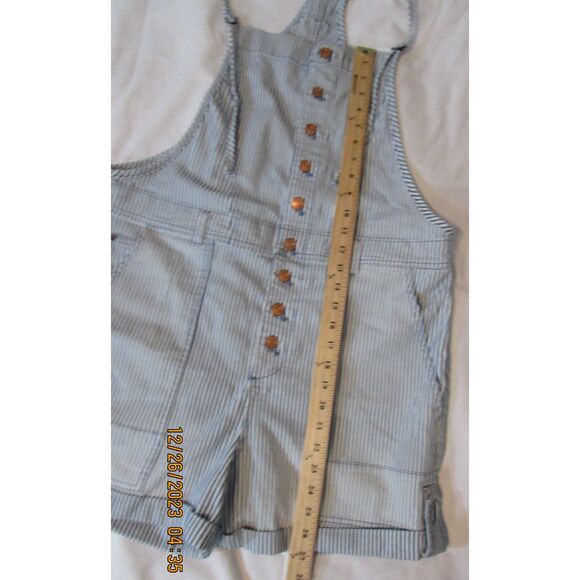ANTHROPOLOGIE PILCRO SHORTALLS SIZE 32 STRIPED RAILROAD SHORTS BLUE WHITE bibs - Picture 10 of 13